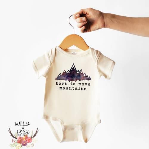 Born To Move Mountains Bodysuit, Mountain Onesie, Nature Baby Onesie, Gender Neutral Baby Clothes, Natural Color Bodysuit