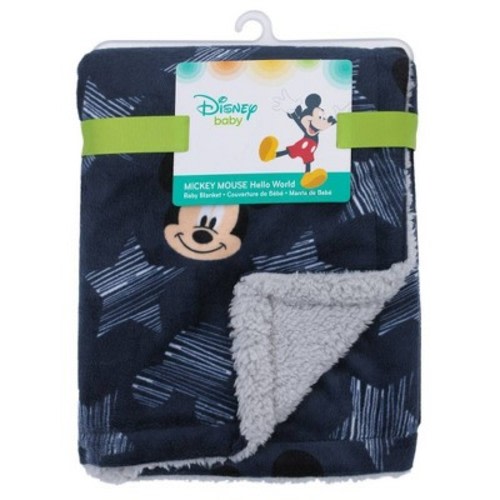 Disney Mickey Mouse Hello World Star Icon Super Soft Double Sided Velour Faux Shearling Baby Blanket