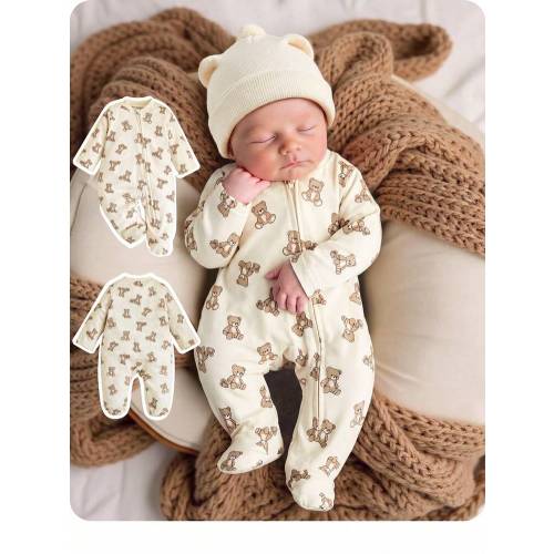 Newborn Baby Girl Cute Casual Cartoon Pattern Knit Long Sleeve Pajamas | SHEIN EUQS