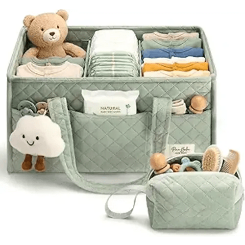 PeraBella Baby Diaper Caddy Organizer, Baby Basket Shower Gift, Portable Changing Table Basket, Postpartum Caddy & Tote Bag Pouch, Newborn Boy & Girl Nursery Essentials Registry, Car Diaper Organizer
