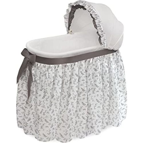 Badger Basket Wishes Rocking Baby Bassinet Heirloom Quality Bedside Sleeper with Bedding, Pad, and Storage Basket - Gray/Leaf