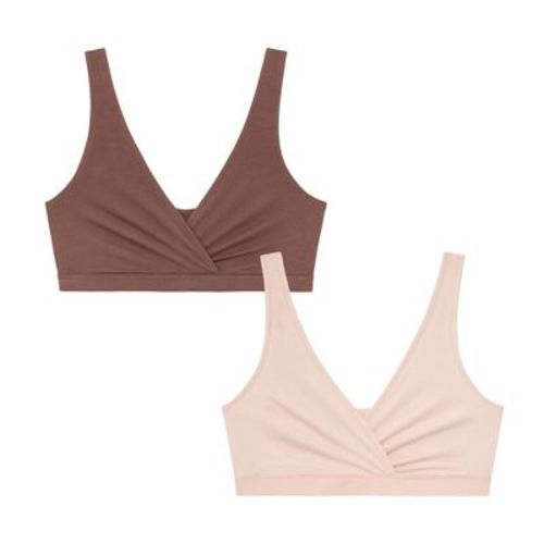 Motherhood Maternity Women's Maternity Cotton Wrap Front Nursing Sleep Bralette, 2-Pack, Pink & Nutmeg, Small