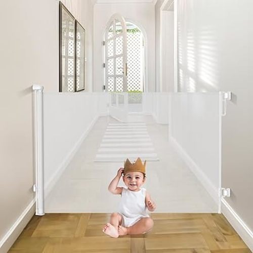 Babepai Retractable Baby Gates Extra Wide | 55" Wide x 38" Tall Dog Gates for Stairs | Indoor/Outdoor Use | Child Gates for Doorways, Deck, Porch, Hallways, Patio - White