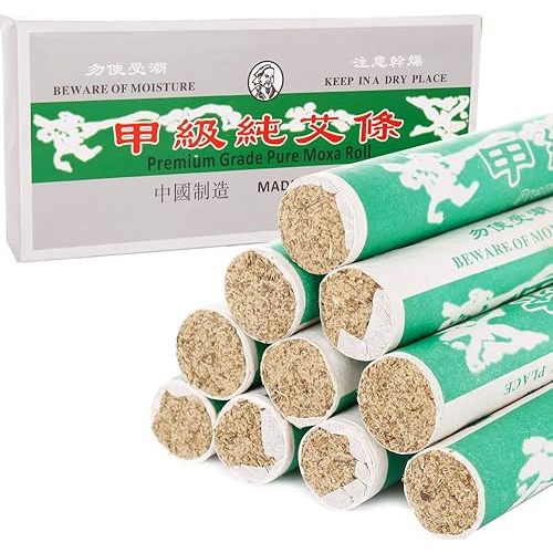 Barelove 10/30 Rolls Pure Moxa Stick Wormwood Handmade Moxibustion Sticks Mugwort Blunt Rollers Accessories for Neck Waist Knee Back Acupoint Care, Ai Jiu 艾条 艾灸条 三伏天艾灸柱 (1 Box Moxa Sticks)