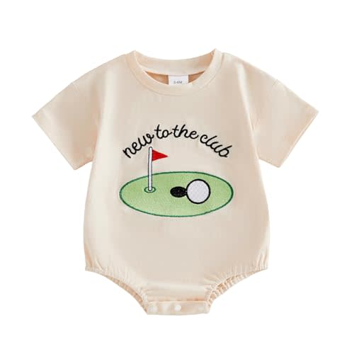 Baby Boy Fall Winter Outfit New To The Club Golf Embroidery Short Sleeve Sweatshirt Bubble Romper Newborn Onesie