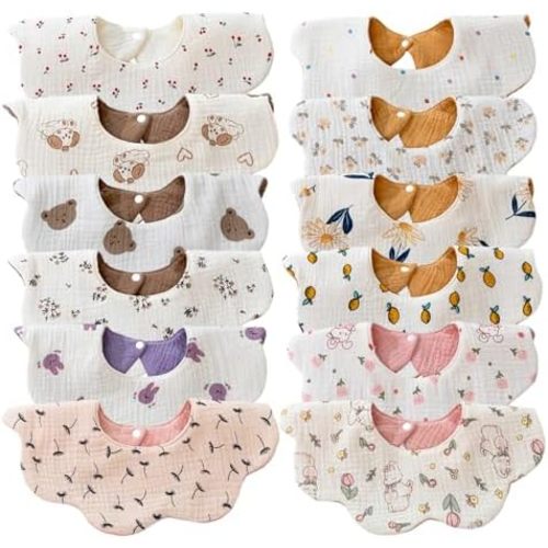 Baby Muslin Bibs 12 Pack Reversible Drool Bibs Set