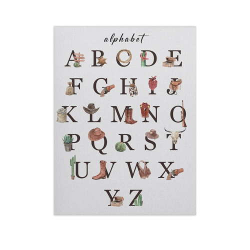 AVOI Western Alphabet Canvas Wall Art, Western Nursery d Art, Kids Room Decor, Alphabet Educational Posters Wall Decor for Classroom Toddler Kids Nursery Bedroom Playroom Unframe: 16x20inch(40x50cm)