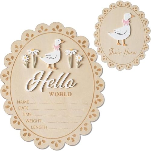 Baby Announcement Sign, Hello World Newborn Sign for Hospital, She’s Here Card, Baby Announcements Ideas, Newborn Photography Props Double-Sided (HW1)