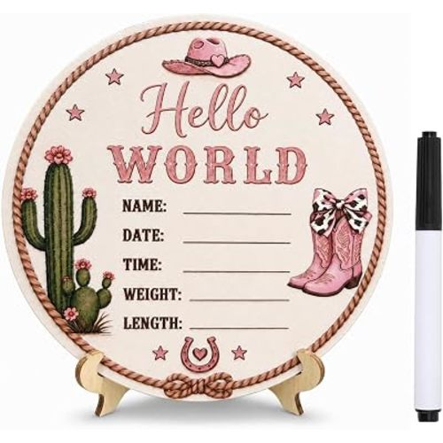 Baby Announcement Sign Western Cowgirl Hello World Newborn Sign Name Plaque