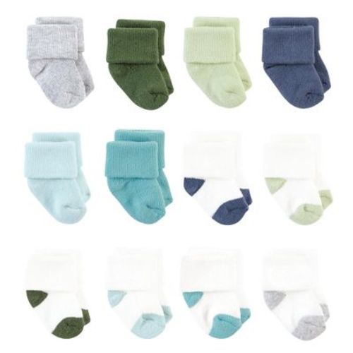 Hudson Baby Basics Infant Baby Cozy Terry Baby Sock 12-Pack, Coastal Comfort Steps, 6-12 Months