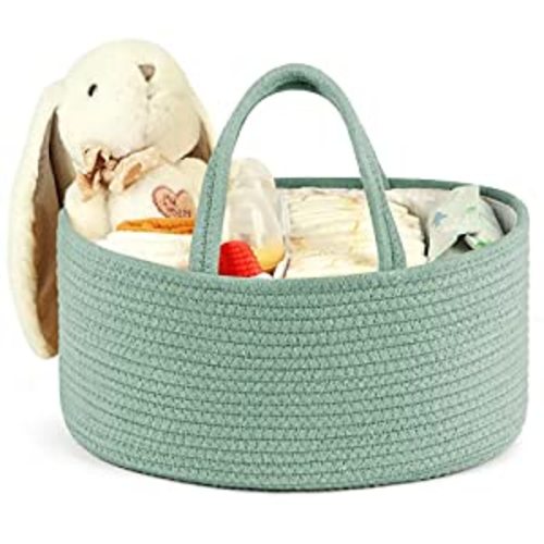 Maliton Diaper Caddy Organizer for Baby, Portable Diaper Storage Organizer for Changing Table and Car, Cotton Rope Nursery Storage Bin Basket for Baby Shower, Newborn Essentials Must Haves - Green - Large - B-Green