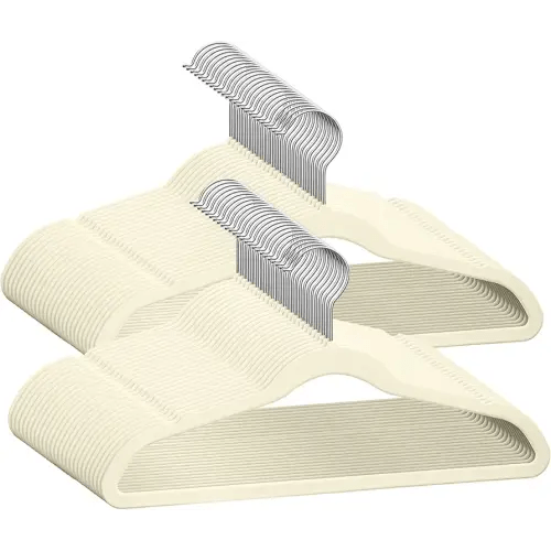 TechZoo 50 Premium Kids Velvet Hangers - 14" Non-Slip Clothes Hangers for Kids & Preteens - Ultra Slim, Space-Saving, Strong & Durable Hangers with 360° Swivel Hook - Ivory