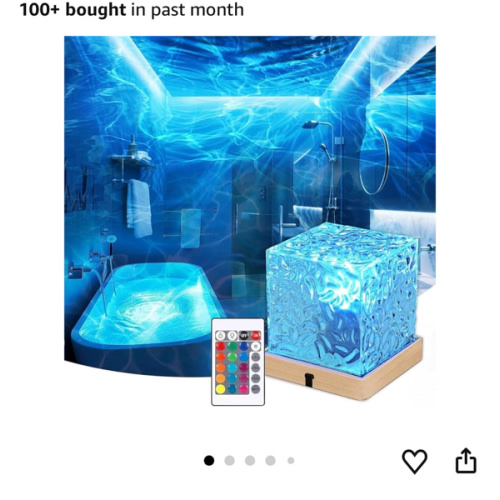 LETOUR Bathroom Mood Light,Rechargeable Shower Light 16 Color Changeable Ocean Wave Projector Lamp, Dimmable Waterproof Shower Lamp with Remote, Rotating Cube Water Ripple Lamp for Bath