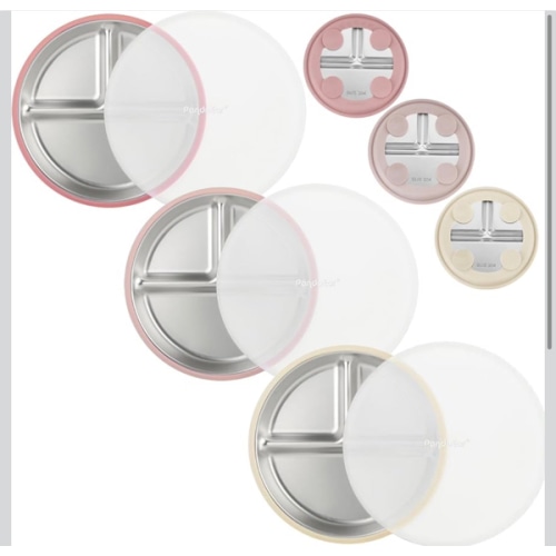 3 Pack Stainless Steel Baby Suction Plates with Lids