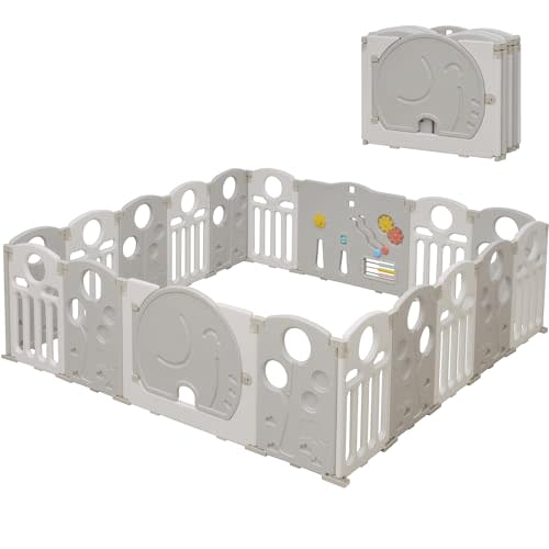 Baby Playpen, 18-Panel Foldable Play Pen for Babies and Toddlers, Indoor Outdoor Baby Fence with Sensory Play Panel, Adjustable Shape Activity Play Center, Portable & Easy Assemble