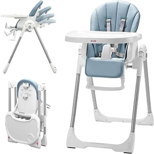 KÜB 3-in-1 Foldable Baby High Chair (Blue) | Multifunctional Infant High Chairs for Babies and Toddlers | Removable Seat & Tray for Easy Clean | 7 Height & 4 Recline Adjustable | 2 Locking Wheels
