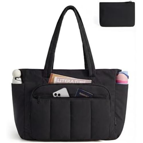 BAGSMART Tote Bag for Women, 2 Set Puffer Tote Bag with Zipper, Quilted Nurse Handbags for Work Travel College