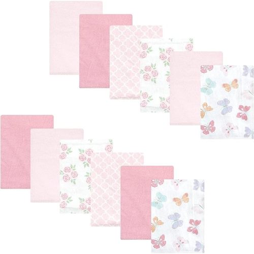 Hudson Baby Unisex Baby Cotton Flannel Burp Cloths Bundle, Pastel Butterfly, One Size