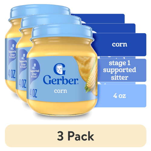 (3 pack) Gerber 1st Foods Natural for Baby Baby Food, Corn, 4 oz Jar