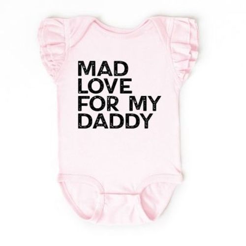 The Juniper Shop - Infant Girl's Flutter Sleeve Bodysuit - Mad Love For My Daddy Distressed - Ballerina - 6M