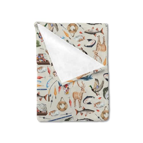 Vintage Hunting Fishing Baby Blanket for Girl Boy Fishing Hunting Deer Ducks Receiving Blanket Hunting Animal Flannel Swaddle Blanket for Nursery Stroller Toddler Newborn Crib Bed Blanket 30x40