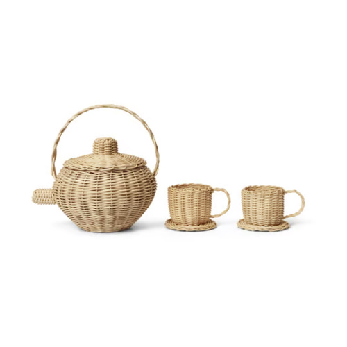 Rattan tea set, 3 piece