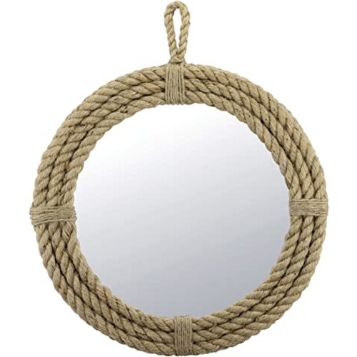 Stonebriar Vintage Nautical 16.5" Round Wall Mirror with Rope Wrapped Trim and Hanging Loop, Decorative Rustic Decor for the Living Room, Bedroom, Bathroom, and Entryway