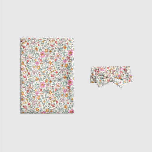 Bamboo Swaddle and Bow Set in Soft Ditsy Floral