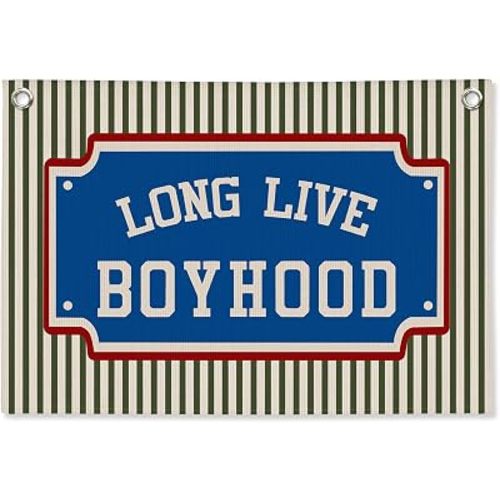 Vintage Baseball Boy Room Canvas Wall Hanging Banner, Boy Nursery Long Live Boyhood Canvas Wall Hanging Banner, Nursery Toddler Room Bedroom Playroom Decor, 20x30 Inch