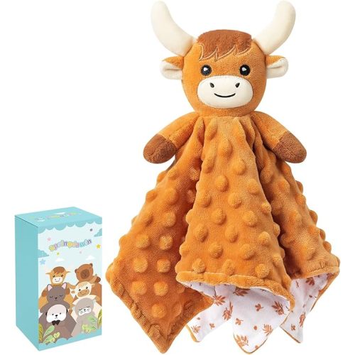 Loveys for Babies, Brown Highland Cow Baby Security Blanket | Soft Baby Blanket Lovey for Newborn Infant Toddler, Lovey Baby Snuggle Toys Stuffed Animal, 12.2in Baby Gifts for Boys Girls