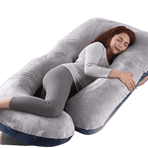 J-Shape Full Body Pillow for Adult  1 Count, Ergonomic Maternity Pillow for Back & Belly Support, Must-Have for Pregnant Women Sleeping, Soft Polyester Fill with Machine-Washable Blue-Gray Cover
