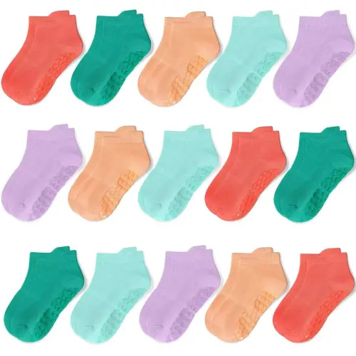 15 Pairs Toddler Grips Socks, Kids Non Slip Socks with Grippers for Active Baby Boys Girls 6Months-7Years