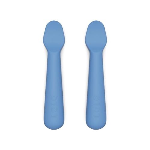 Lalo Little Spoon 2 Piece Set, Non-Toxic Baby Spoons for Infants and Babies | Silicone Baby Spoons, Baby Feeding Utensils for Starting Solids, Baby Led Weaning, BPA-Free, Dishwasher Safe, Blueberry
