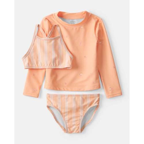 Toddler Girl 3-Piece Striped Rashguard Swimsuit Set - Orange | Carter's