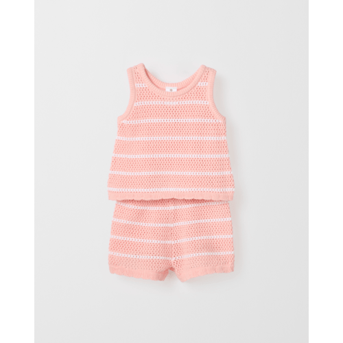 Organic Cotton Baby Crochet Top and Short 2 Piece Set - Pink Stripe