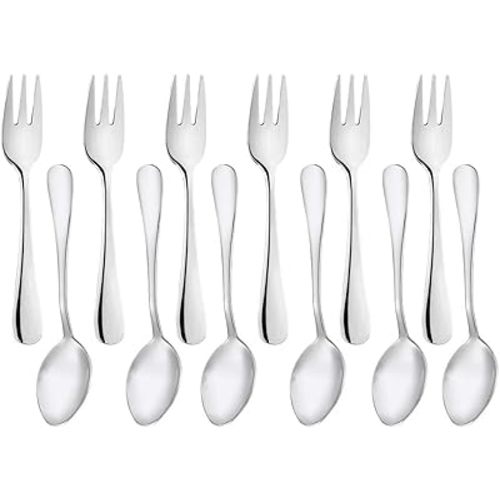 Snamonkia Small Appetizer Forks and Demitasse Spoons Stainless Steel Set of 12, 5.4 Inches, Salad Dessert Coffee Cocktail Espresso Flatware