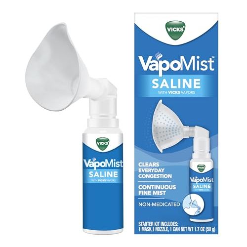 Vicks VapoMist Saline, Gentle Saline Mist with Soothing Vicks Vapors, Non- Medicated, 1.7 oz