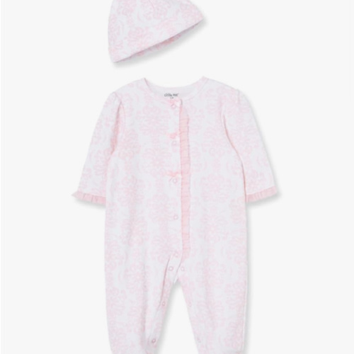 Little Me Clothes for Baby Girls 100% Cotton Scratch-Free Tag Footed One-Piece Romper and Hat Sleeper Set Preemie to 9 Months