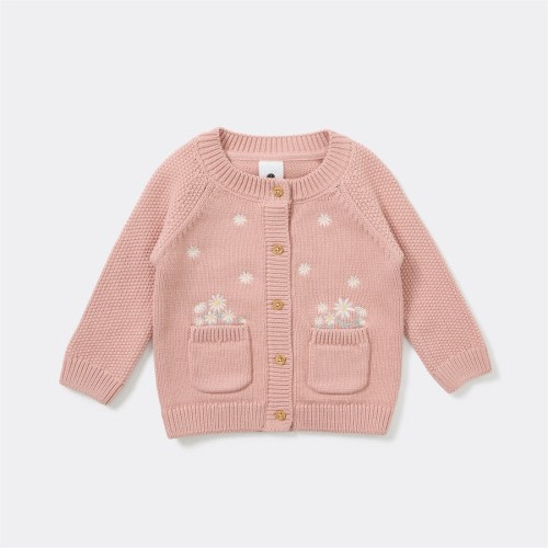 Dymples Baby Floral Craft Knit Cardigan - Dusky Pink - Size 00