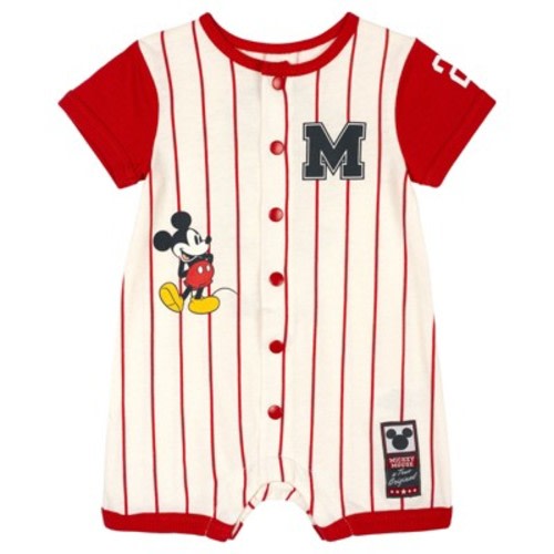 Disney Mickey Mouse Baby Boys' Printed Raglan Short Sleeve Jersey Coverall with Snap Closure Red 3-6 Months