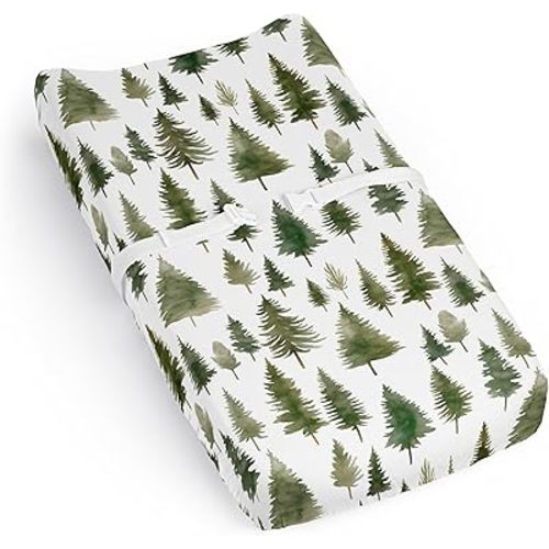Sweet Jojo Designs Baby Changing Pad Cover Sheet (Sage Green Woodland) for Girls/Boys, Infant/Newborn Diaper Change Table Mat Covers (Forest Themed, Pine Tree, Abstract, Watercolor, Christmas Trees)