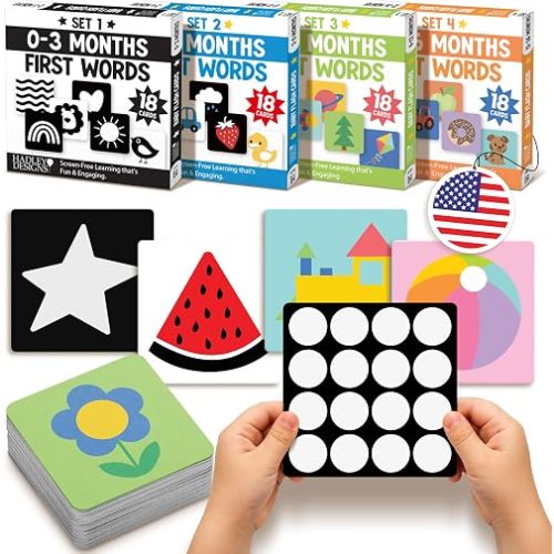 75 High Contrast Cards for Infants 0-6 Months, Black and White Baby Cards