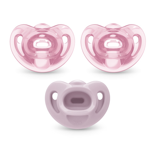 NUK Sensitive Orthodontic Pacifiers, Pink/Purple, 6-18 Months, 3-Pack, Girls