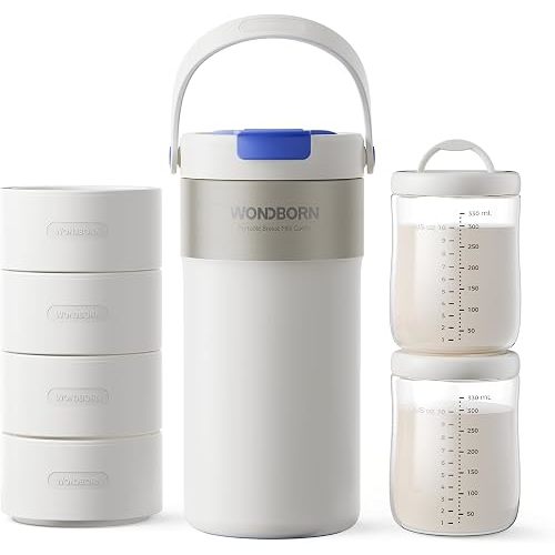 WONDBORN Portable Breast Milk Cooler, 4 Ice Rings, 360°Cooling with Vacuum Lid, Safe Chill for 30H+, 22oz Large Capacity with 2 Bottles, Rapid Chill to 40℉, Extra Wide Opening, Ideal for Work & Travel