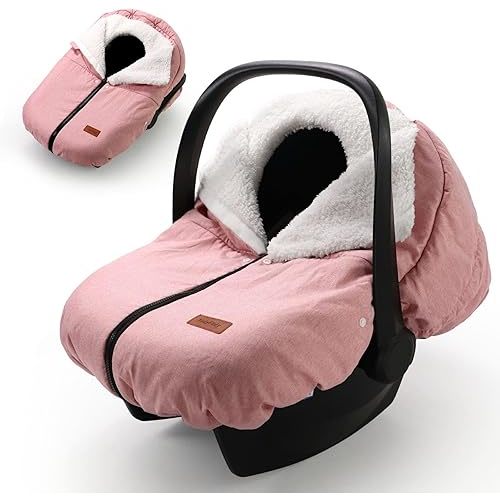 Winter Car Seat Cover for Baby Car Seat and Stroller, Cold Weather Infant Carseat Canopy, Waterproof and Easy Access, Protect Baby Boys Girls from Cold Wind (Pink)
