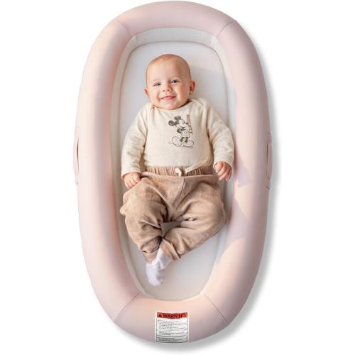 HuggiBaby® Baby Lounger - Organic Cotton & Toxin-Tested Fabrics, 360° Breathable 3D Mesh, Plant-Based Sorona® Core, CPSC Compliant, Orthopedic Support for Newborn Tummy Time & Lounging (Soft Rose)