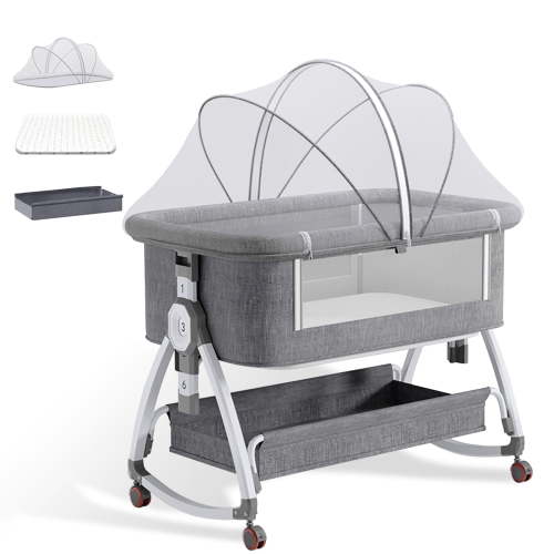 stusgo 5-in-1 Folding Baby Bassinet ,6 Height Adjustable withwith Lockable Wheels(Gray)