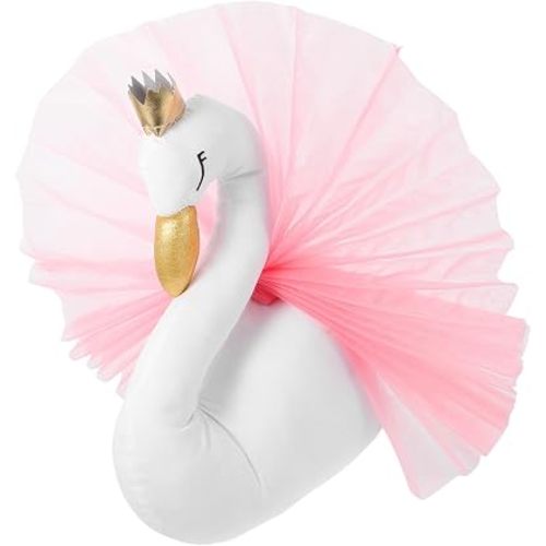 Garneck 3D Princess Swan Wall Hanging Decoration: Cute Swan Wall Art with Crown and Pink Tulle Wings for Kids Girls Room Nursery Decoration Wedding Birthday Baby Shower