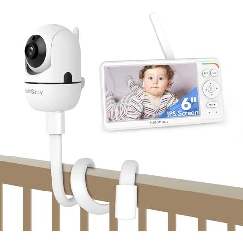 HelloBaby 6'' World First IPS Screen Baby Monitor with 20" Flexible Mount, Baby Monitor with Camera and Audio, No WiFi Secure, Versatile Twist Camera Holder Without Tools or Wall Damage