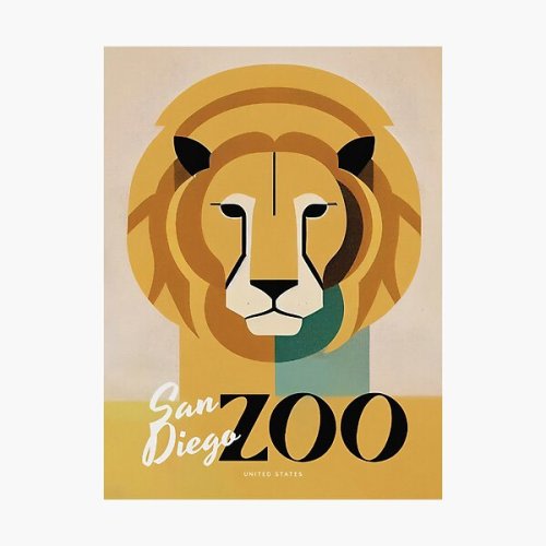 San Diego Zoo Retro Lion Exhibition Poster 90s Minimalism Photographic Print